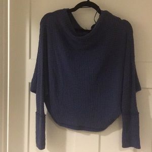 Free people waffle knit long sleeves top blue